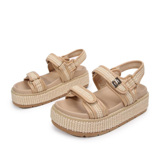 Stylish Platform Sandals for Women with Two Strap Ankle Buckle Woven Trim Chunky Style