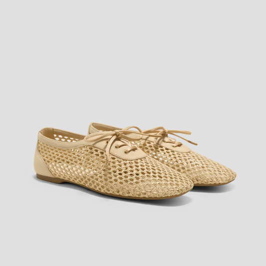 Effortless Woven Ballet Flats for Women with Square Toe Lace Up Bow Mesh Slip On Style