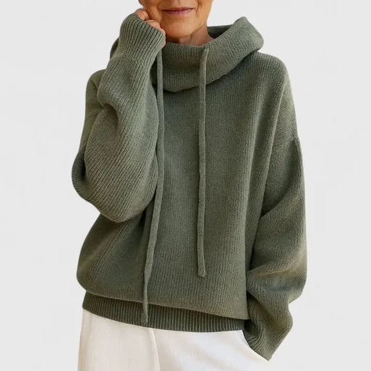 Comfortable Cowl Neck Sweater for Women with Drawstring Hood Long Sleeve Oversized Knit Style