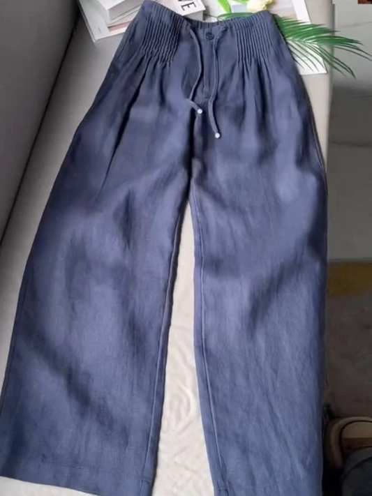Effortless Linen Wide Leg Pants for Women with High Waist Pintuck Drawstring Relaxed Style