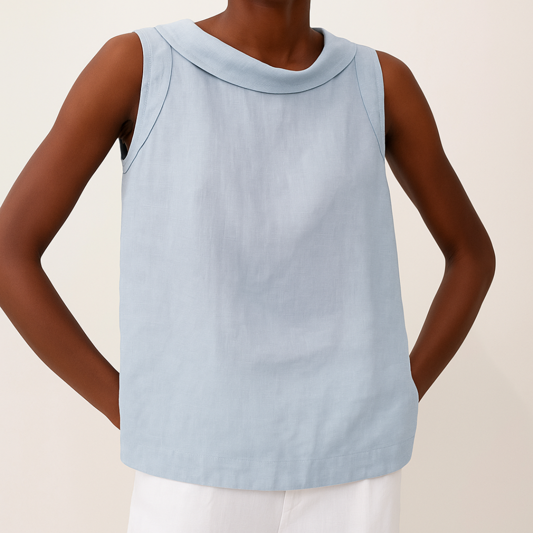 Effortless Linen Blouse for Women with Foldover Collar Sleeveless Keyhole Back Relaxed Style