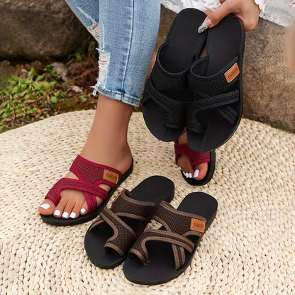 Comfortable Slide Sandals for Women with Toe Loop Cross Strap Open Toe Cushioned Style