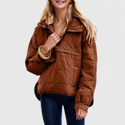 Comfortable Quilted Puffer Jacket for Women with Hooded Long Sleeve Snap Front Oversized Style