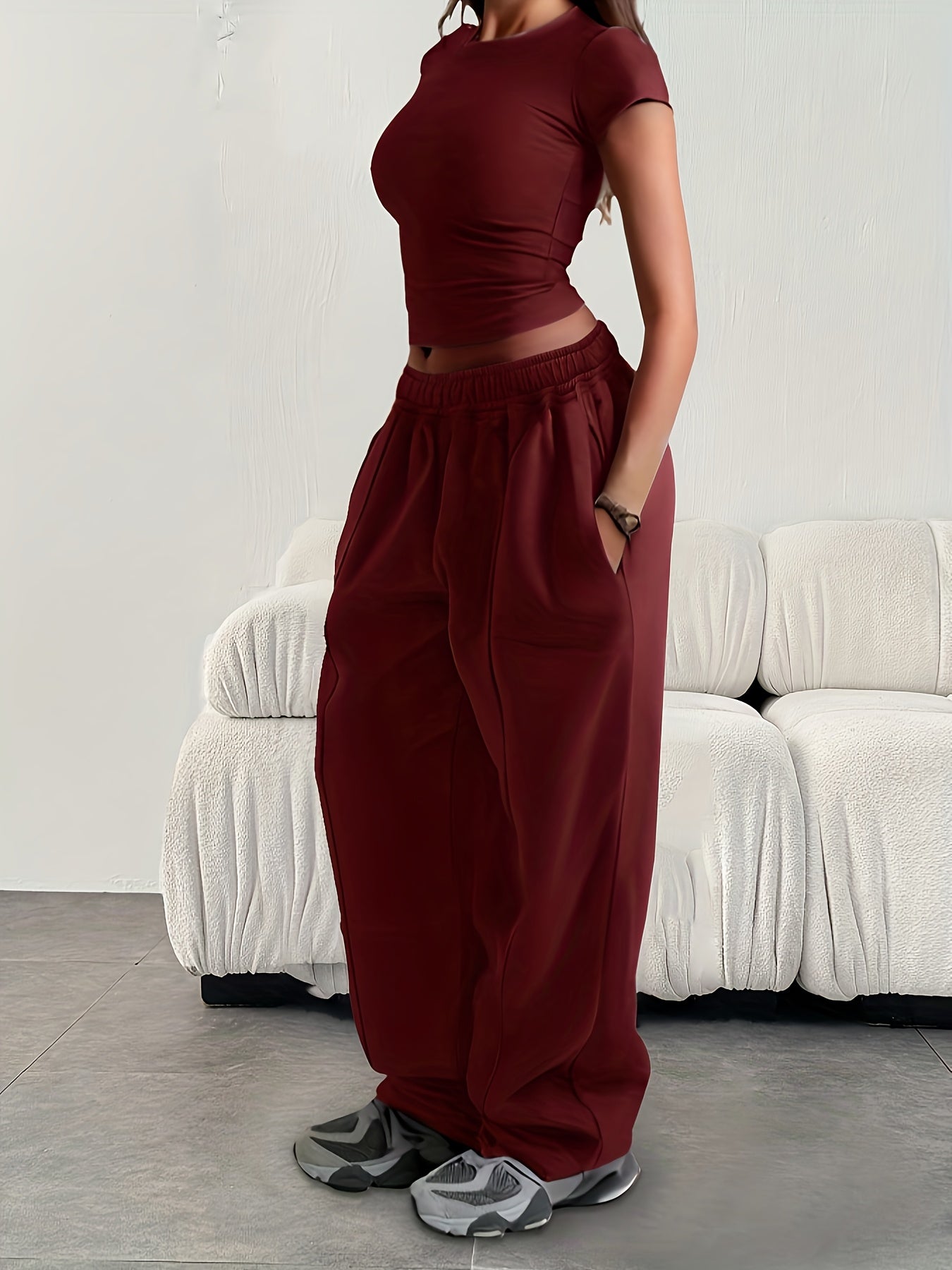 Effortless Wide Leg Sweatpants for Women with High Waist Drawstring Relaxed Casual Style