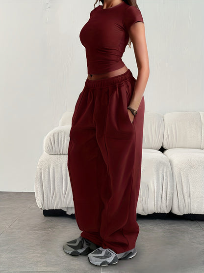 Effortless Wide Leg Sweatpants for Women with High Waist Drawstring Relaxed Casual Style