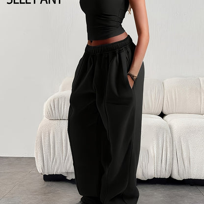 Effortless Wide Leg Sweatpants for Women with High Waist Drawstring Relaxed Casual Style