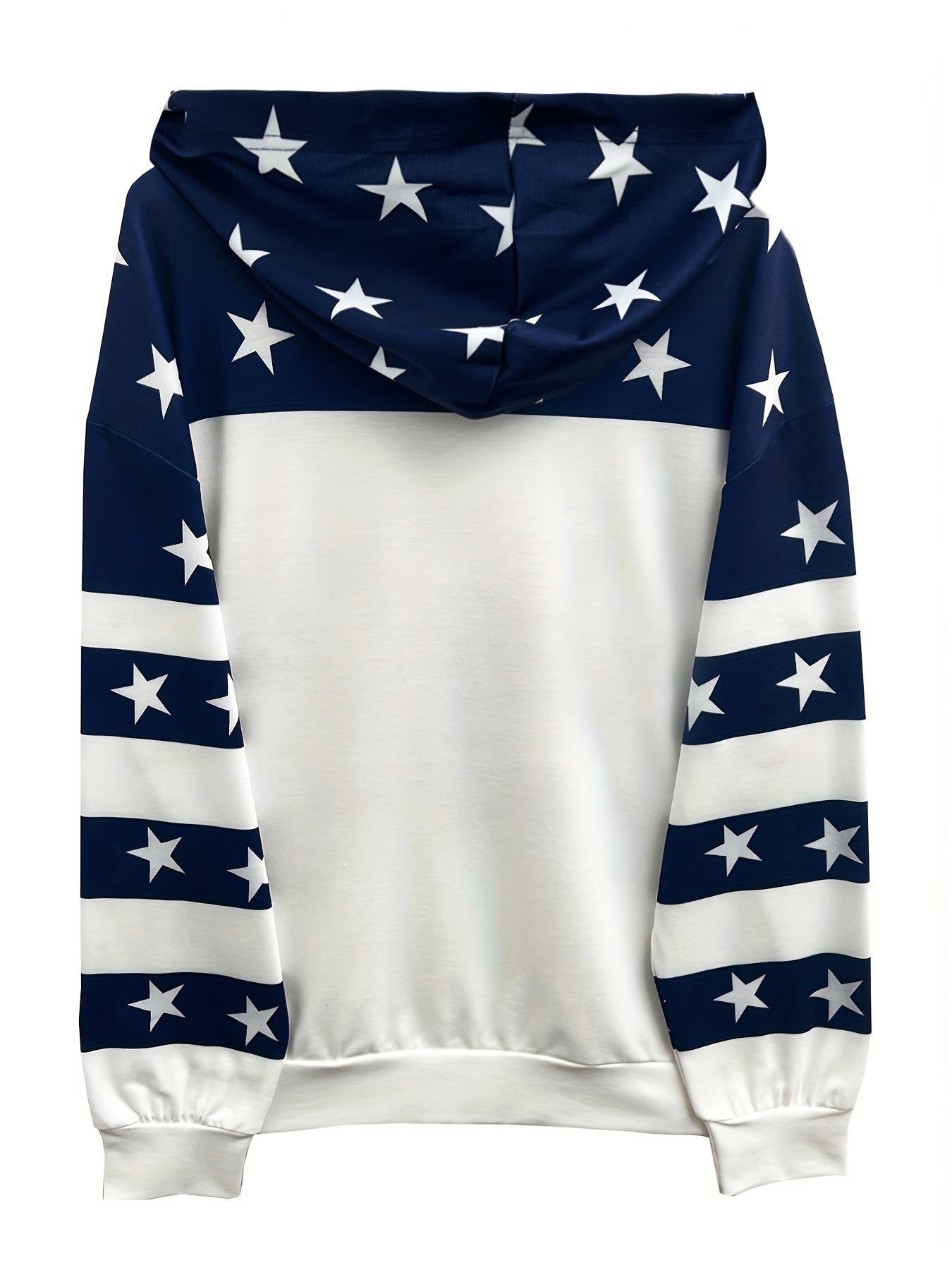 Comfortable Navy Star Print Hoodie for Women with Drawstring Hood Long Sleeve Colorblock Casual Style