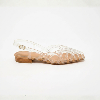 Comfortable Jelly Sandals for Women with Woven Cage Strap Closed Toe Slingback Flat Style