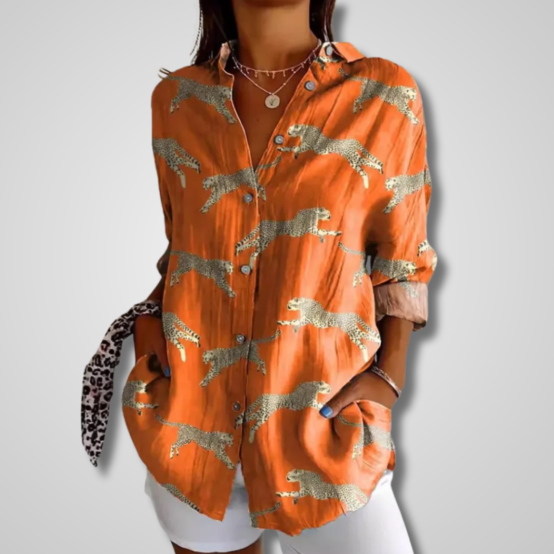 Effortless Patchwork Floral Blouse for Women with Collar Long Sleeve Button Front Oversized Boho Style