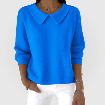 Comfortable Knit Blouse for Women with Peter Pan Collar Long Sleeve Relaxed Oversized Style