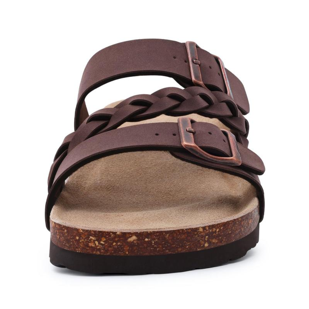 Effortless Braided Buckle Slide Sandal for Women with Cork Footbed Double Strap Casual Style