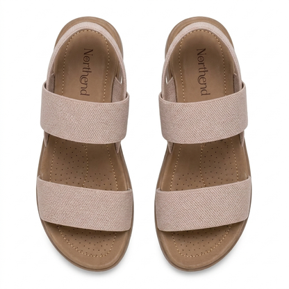Comfortable Flat Sandals for Women with Two Strap Ankle Buckle Open Toe Cushioned Style