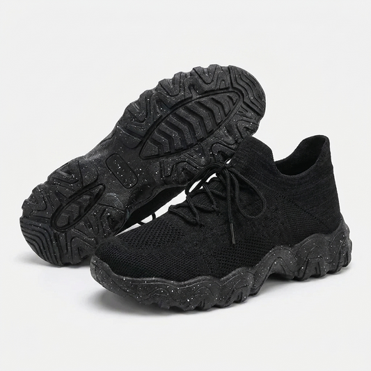 Comfortable Running Shoes for Women with Knit Mesh Upper Lace Up Chunky Sole Style