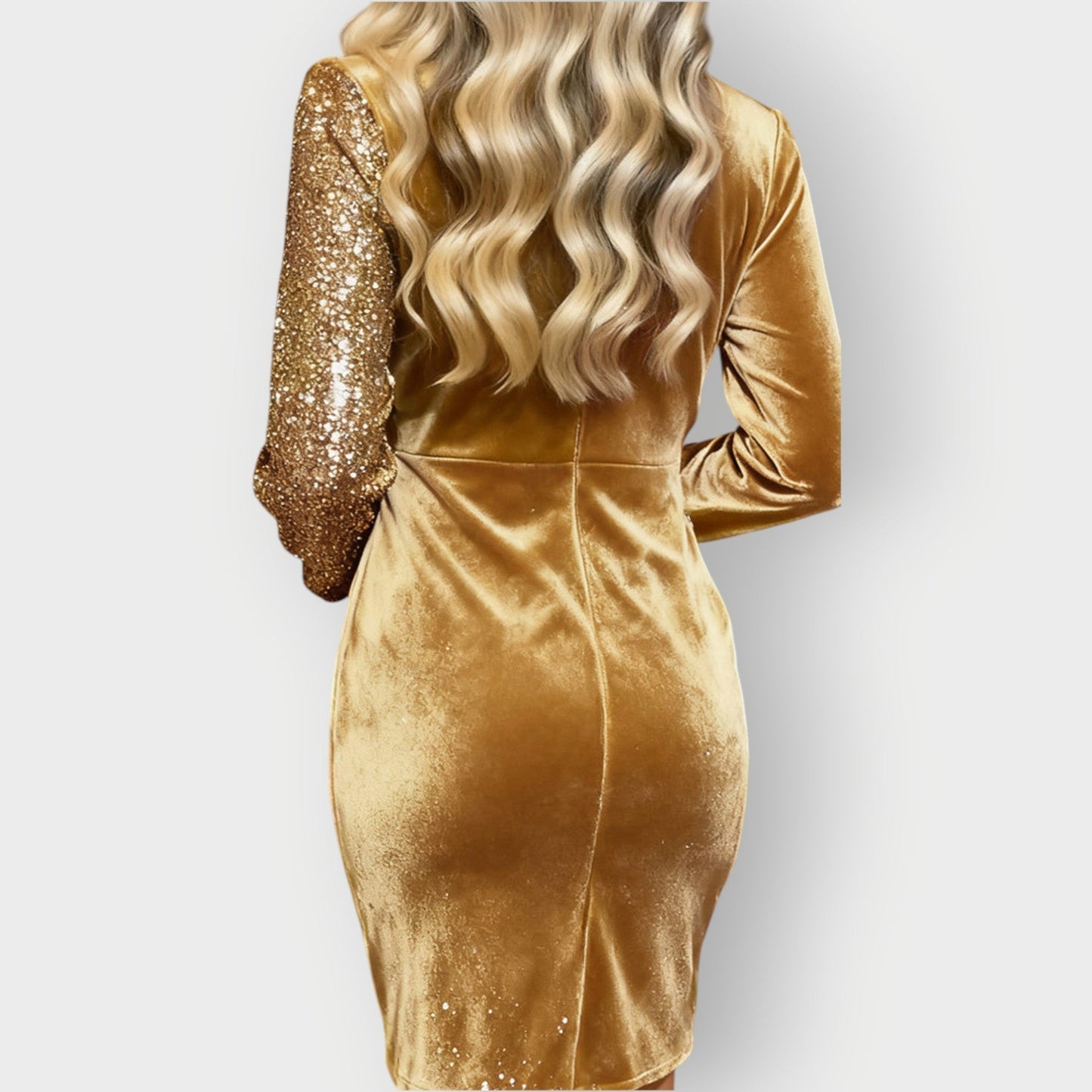 Elegant Sequin Velvet Wrap Dress for Women with V Neck Long Sleeve Ruched Asymmetrical Bodycon Cocktail Style
