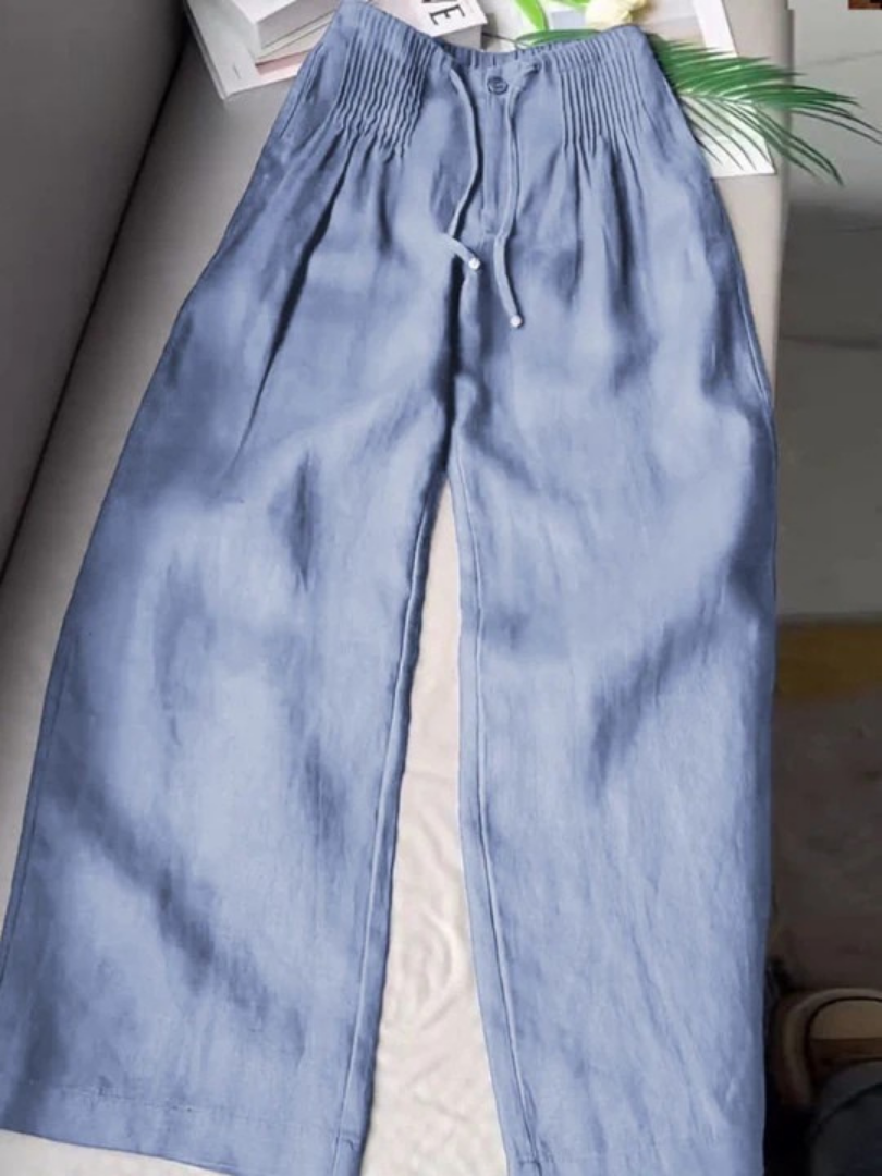 Effortless Linen Wide Leg Pants for Women with High Waist Pintuck Drawstring Relaxed Style