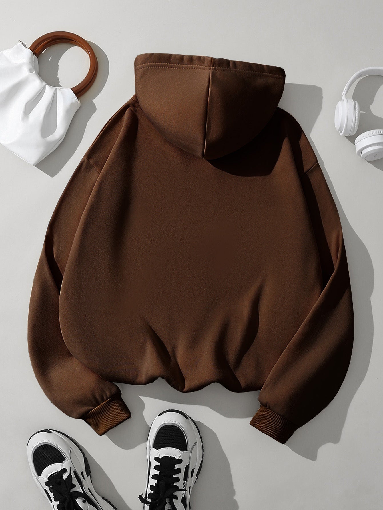 Comfortable White Fleece Hoodie for Women with Drawstring Hood Long Sleeve Relaxed Oversized Style