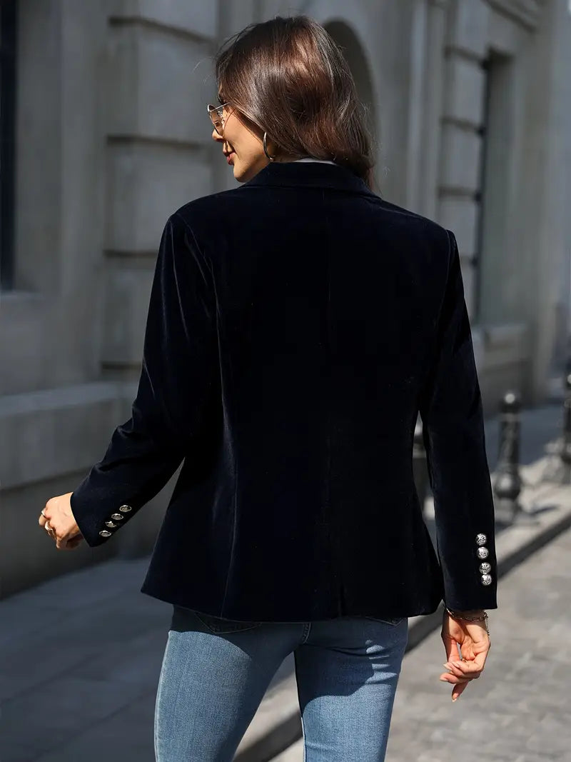 Elegant Velvet Blazer for Women with Notch Lapel Long Sleeve Single Button Tailored Style
