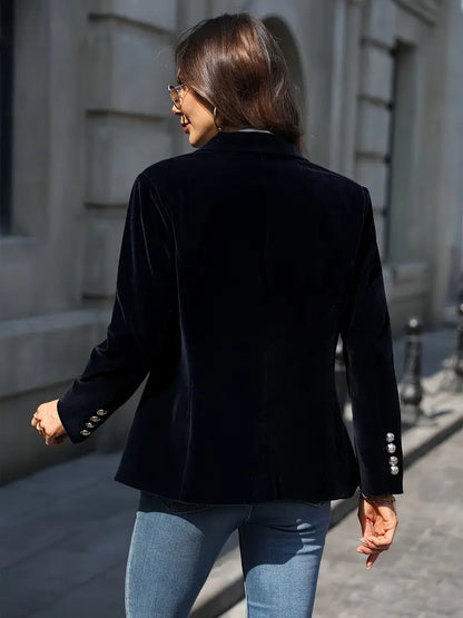 Elegant Velvet Blazer for Women with Notch Lapel Long Sleeve Single Button Tailored Style