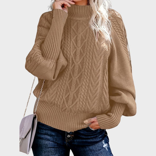 Comfortable Chunky Cable Sweater for Women with Mock Neck Long Sleeve Oversized Relaxed Knit Style
