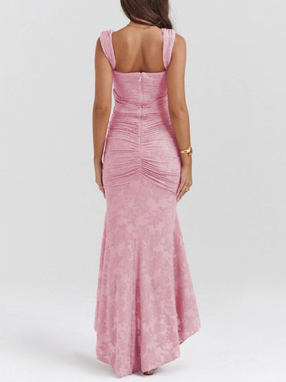 Elegant Lace Maxi Dress for Women with Square Neck Sleeveless Corset Mermaid High Low Style