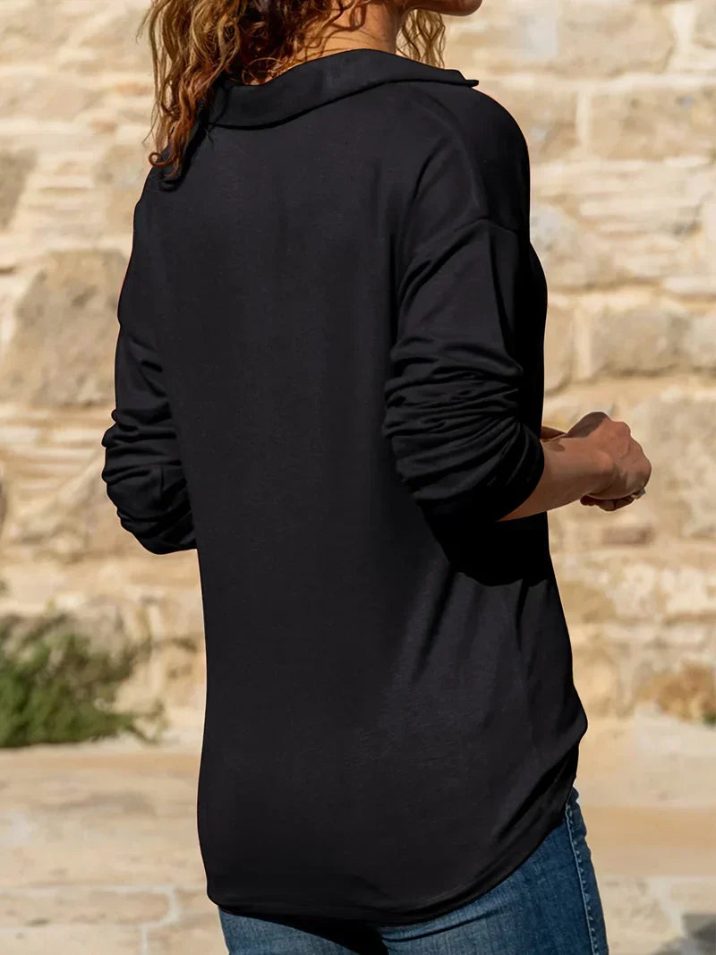 Effortless Knit Top for Women with Collared Zip Front Long Sleeve Relaxed Casual Style