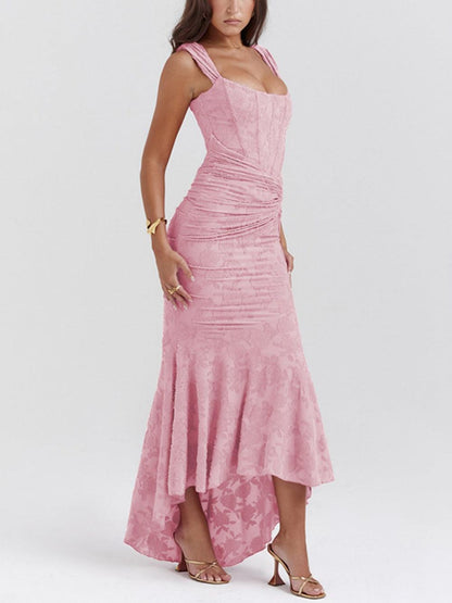 Elegant Lace Maxi Dress for Women with Square Neck Sleeveless Corset Mermaid High Low Style