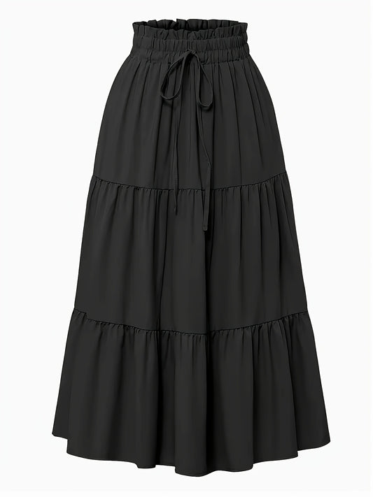 Effortless Tiered Maxi Skirt for Women with Paperbag Waist Drawstring Tie Flowing Boho Style