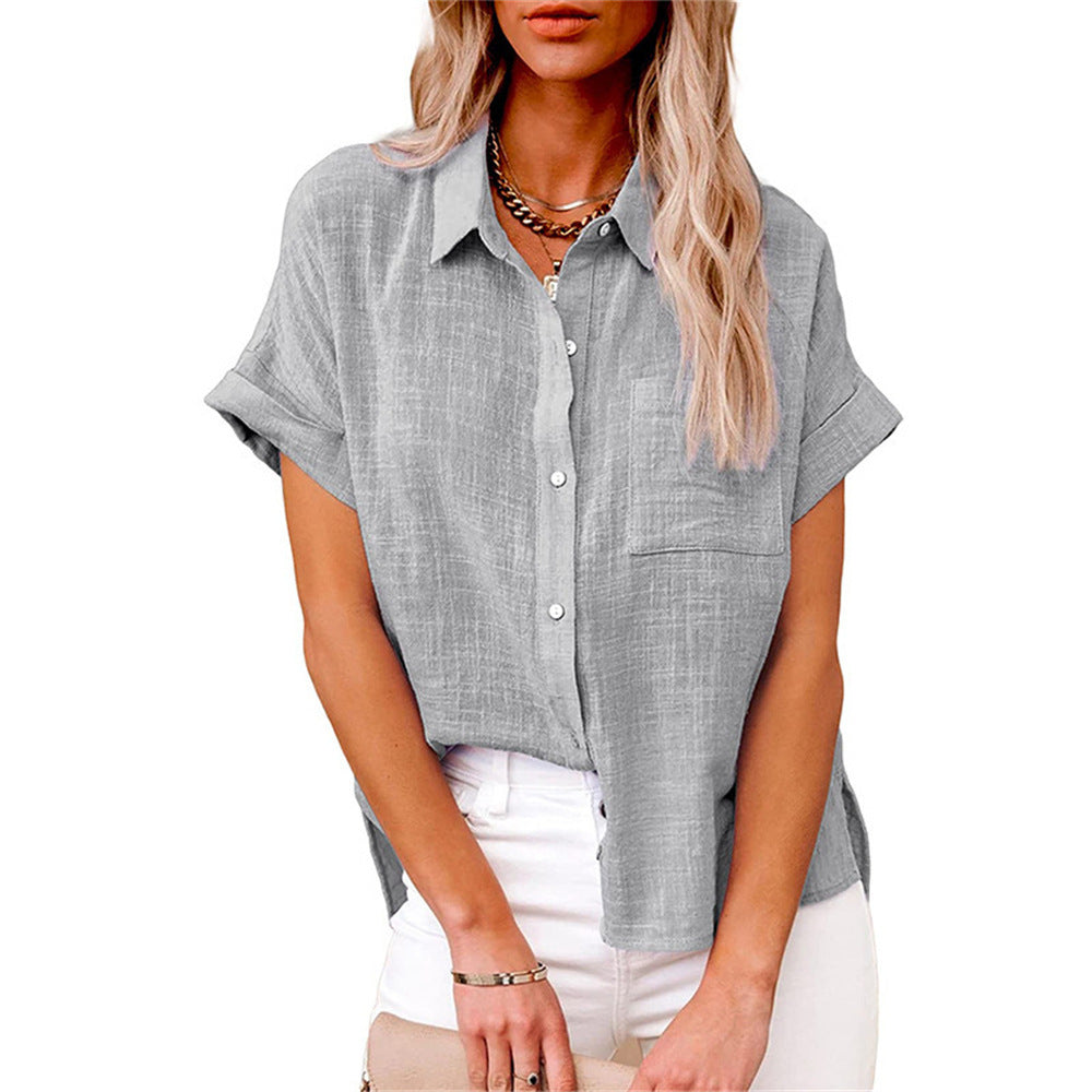 Effortless Linen Blouse for Women with Collar Short Sleeve Button Front Relaxed Style