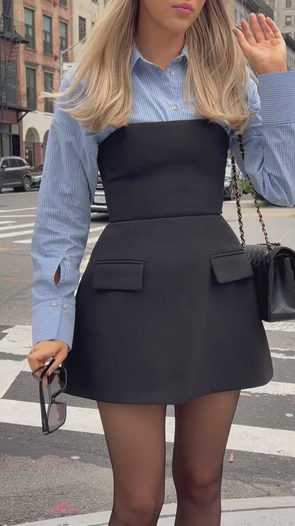 Elegant Tailored Mini Dress for Women with Strapless Flap Pocket Fit and Flare Cocktail Style
