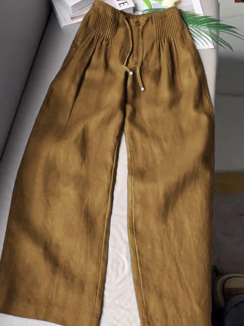 Effortless Linen Wide Leg Pants for Women with High Waist Pintuck Drawstring Relaxed Style