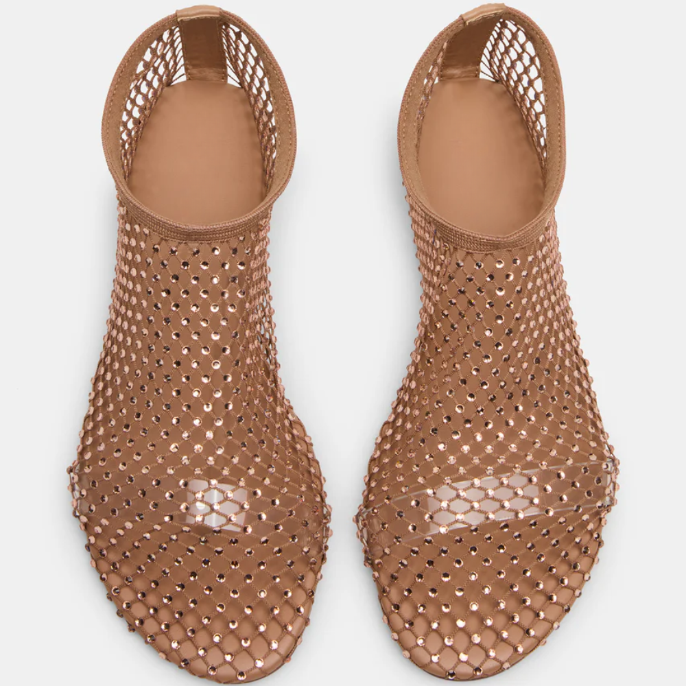 Comfortable Closed Toe Sandals for Women with Woven Mesh Upper Square Toe Flat Slip On Style
