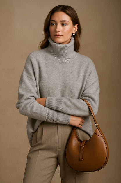 Comfortable Turtleneck Sweater for Women with Long Sleeve Ribbed Cuff Relaxed Oversized Knit Style