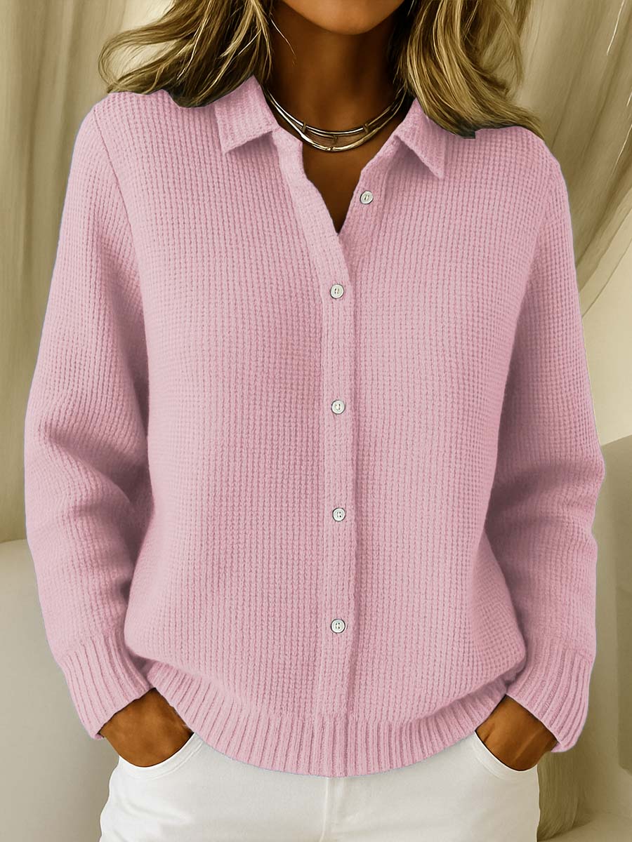 Comfortable Waffle Knit Cardigan Sweater for Women with Collar Long Sleeve Button Front Oversized Style