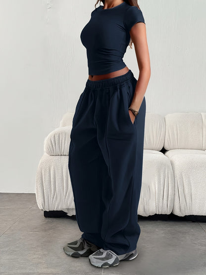 Effortless Wide Leg Sweatpants for Women with High Waist Drawstring Relaxed Casual Style