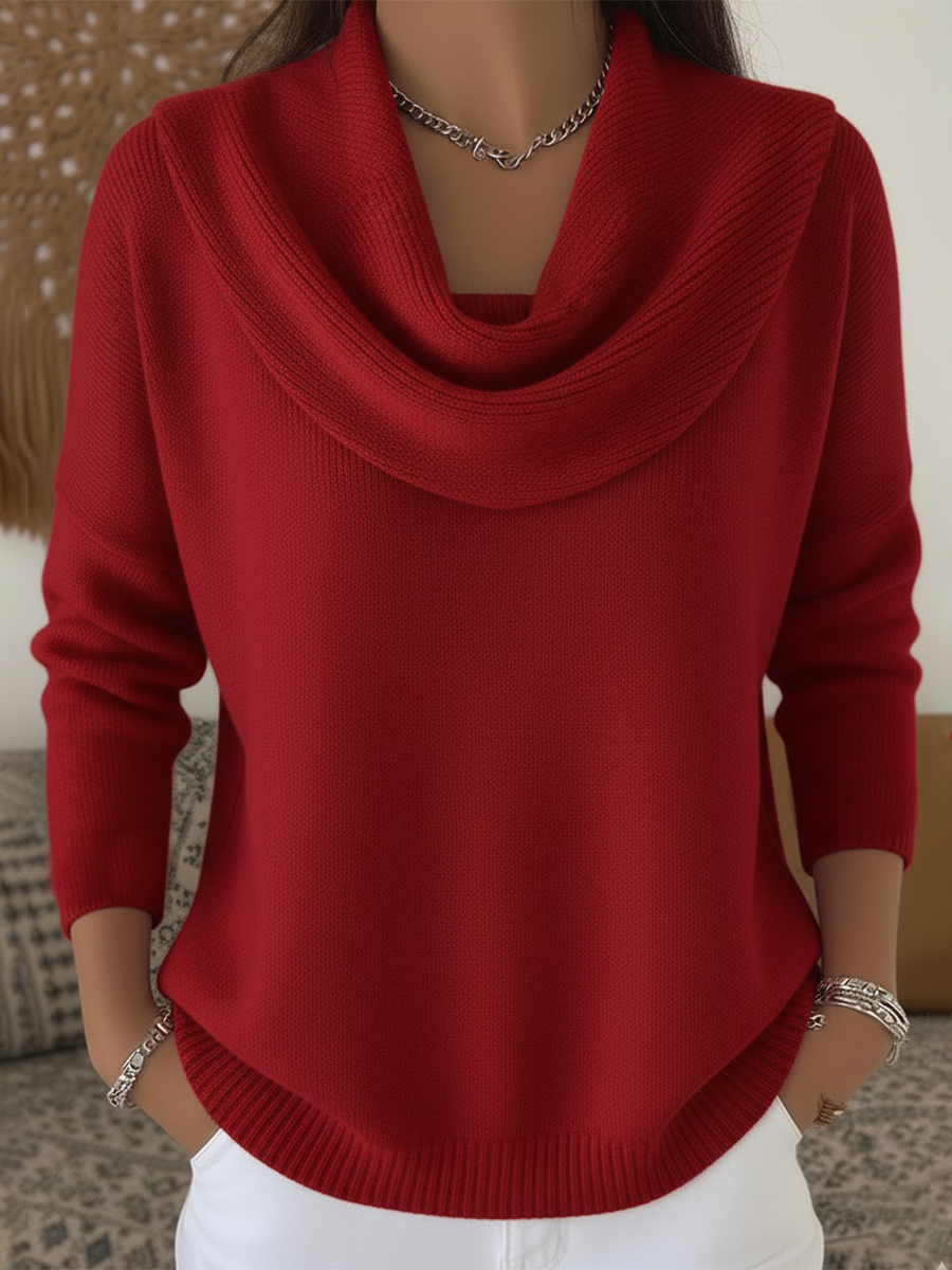 Comfortable Ribbed Knit Sweater for Women with Cowl Neck Long Sleeve Relaxed High Low Hem Style