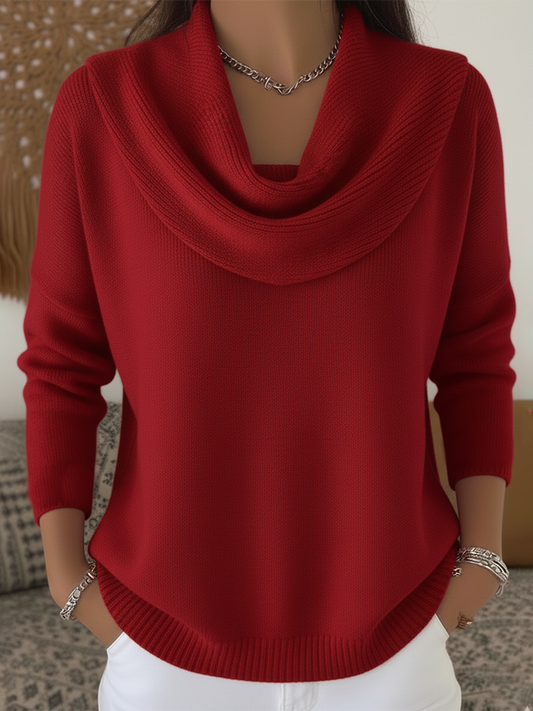 Comfortable Ribbed Knit Sweater for Women with Cowl Neck Long Sleeve Relaxed High Low Hem Style