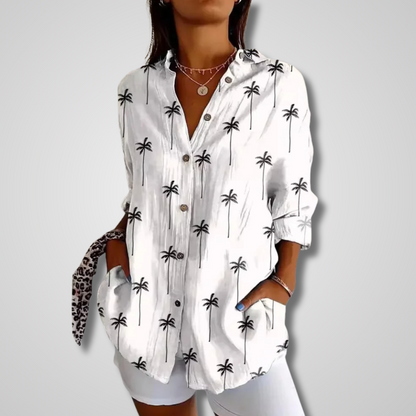 Effortless Patchwork Floral Blouse for Women with Collar Long Sleeve Button Front Oversized Boho Style