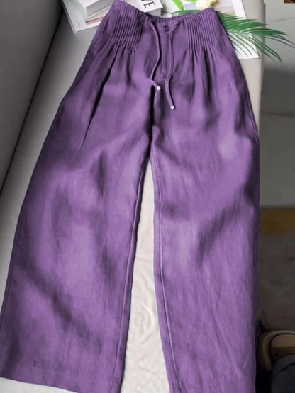 Effortless Linen Wide Leg Pants for Women with High Waist Pintuck Drawstring Relaxed Style