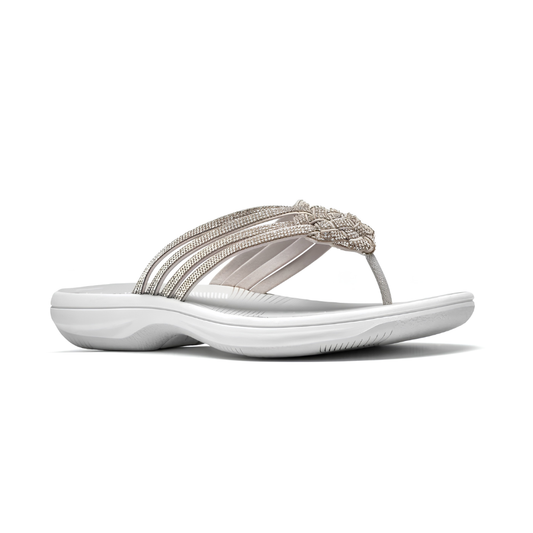 Comfortable Flip Flops for Women with Braided Toe Post Cushioned Wedge Sole Thong Style