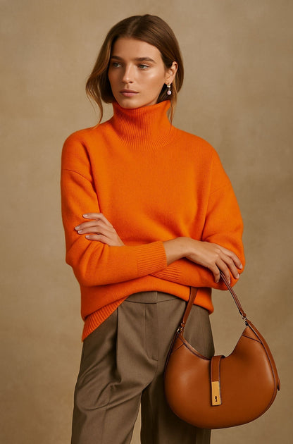 Comfortable Turtleneck Sweater for Women with Long Sleeve Ribbed Cuff Relaxed Oversized Knit Style