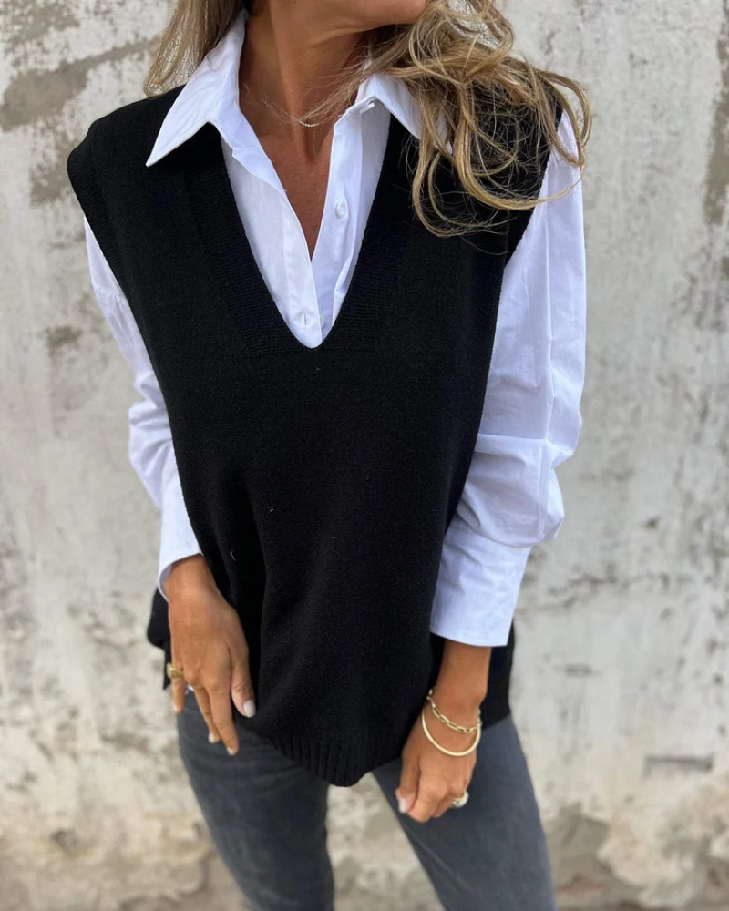 Comfortable Knit Sweater Vest for Women with V Neck Sleeveless Relaxed Oversized Style