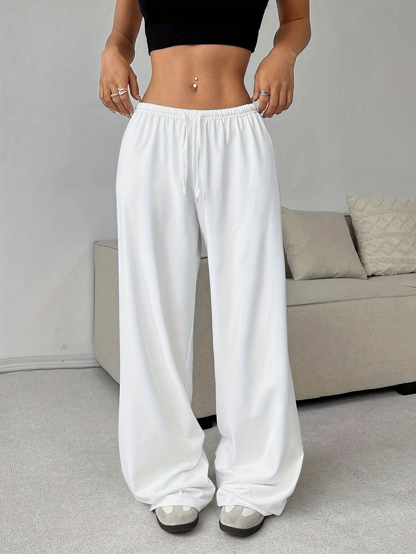 Effortless Wide Leg Pants for Women with High Waist Drawstring Relaxed Flowing Casual Style