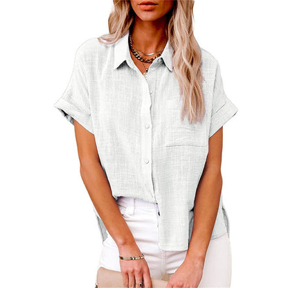 Effortless Linen Blouse for Women with Collar Short Sleeve Button Front Relaxed Style