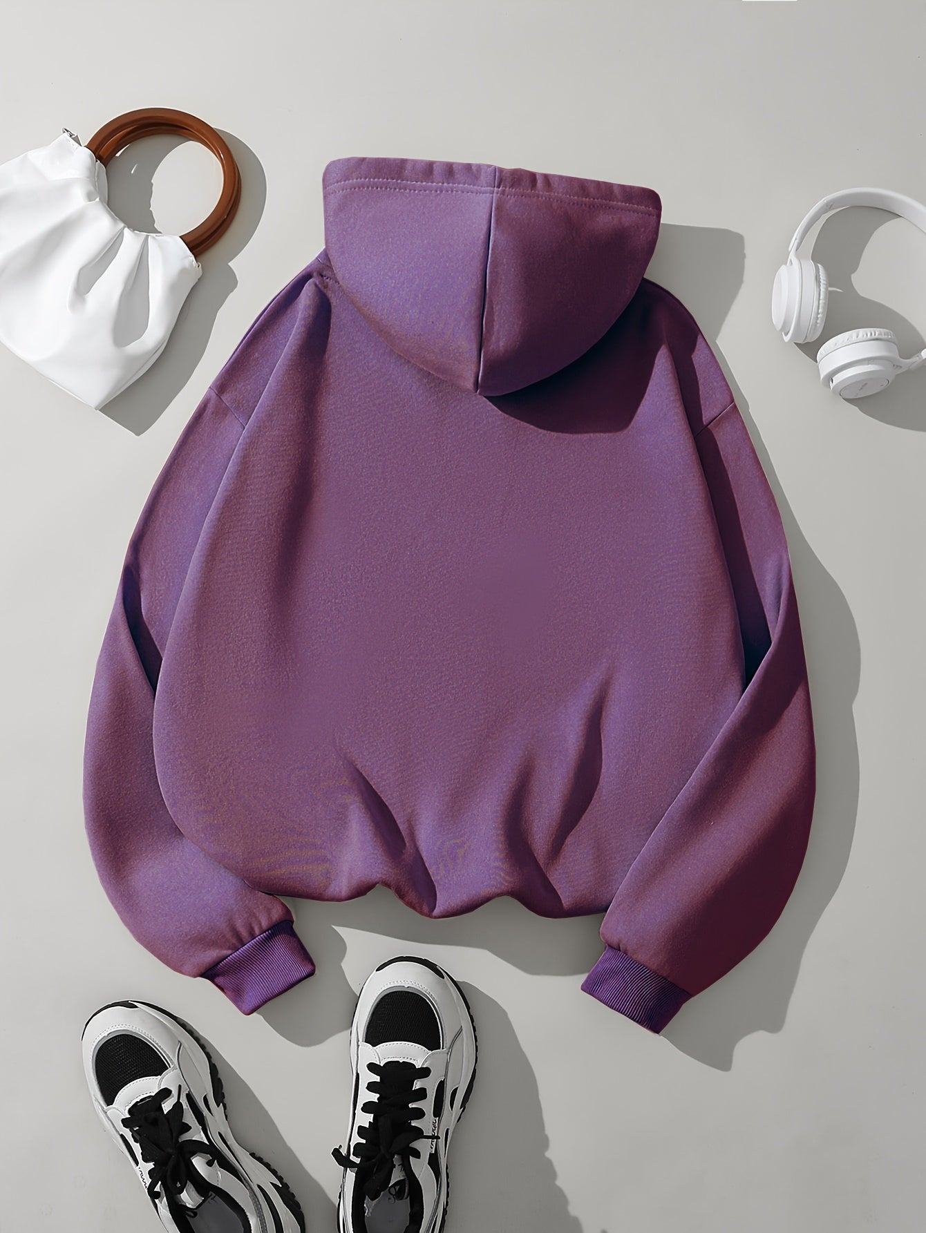 Comfortable White Fleece Hoodie for Women with Drawstring Hood Long Sleeve Relaxed Oversized Style