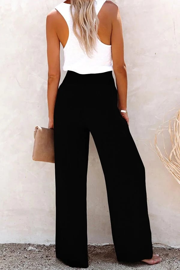 Effortless Wide Leg Pants for Women with High Waist Button Front Smocked Relaxed Style