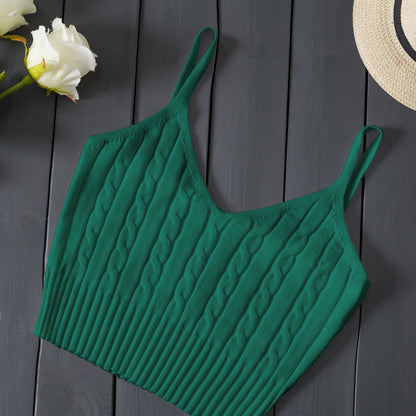 Effortless Cable Knit Tank for Women with V Neck Sleeveless Cropped Ribbed Casual Style