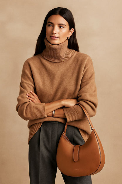 Comfortable Turtleneck Sweater for Women with Long Sleeve Ribbed Cuff Relaxed Oversized Knit Style