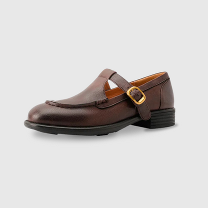 Elegant Leather Mary Jane Flats for Women with T Strap Buckle Round Toe Vintage Style