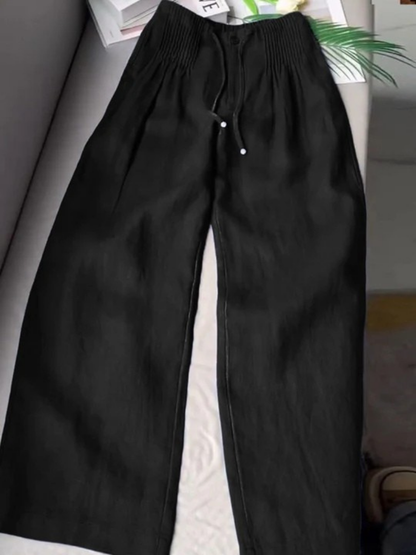 Effortless Linen Wide Leg Pants for Women with High Waist Pintuck Drawstring Relaxed Style