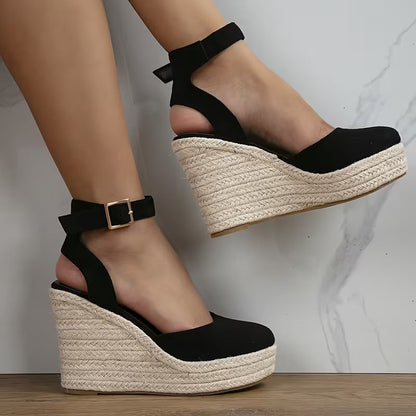 Elegant Espadrille Wedges for Women with Closed Toe Ankle Strap Braided Platform Style